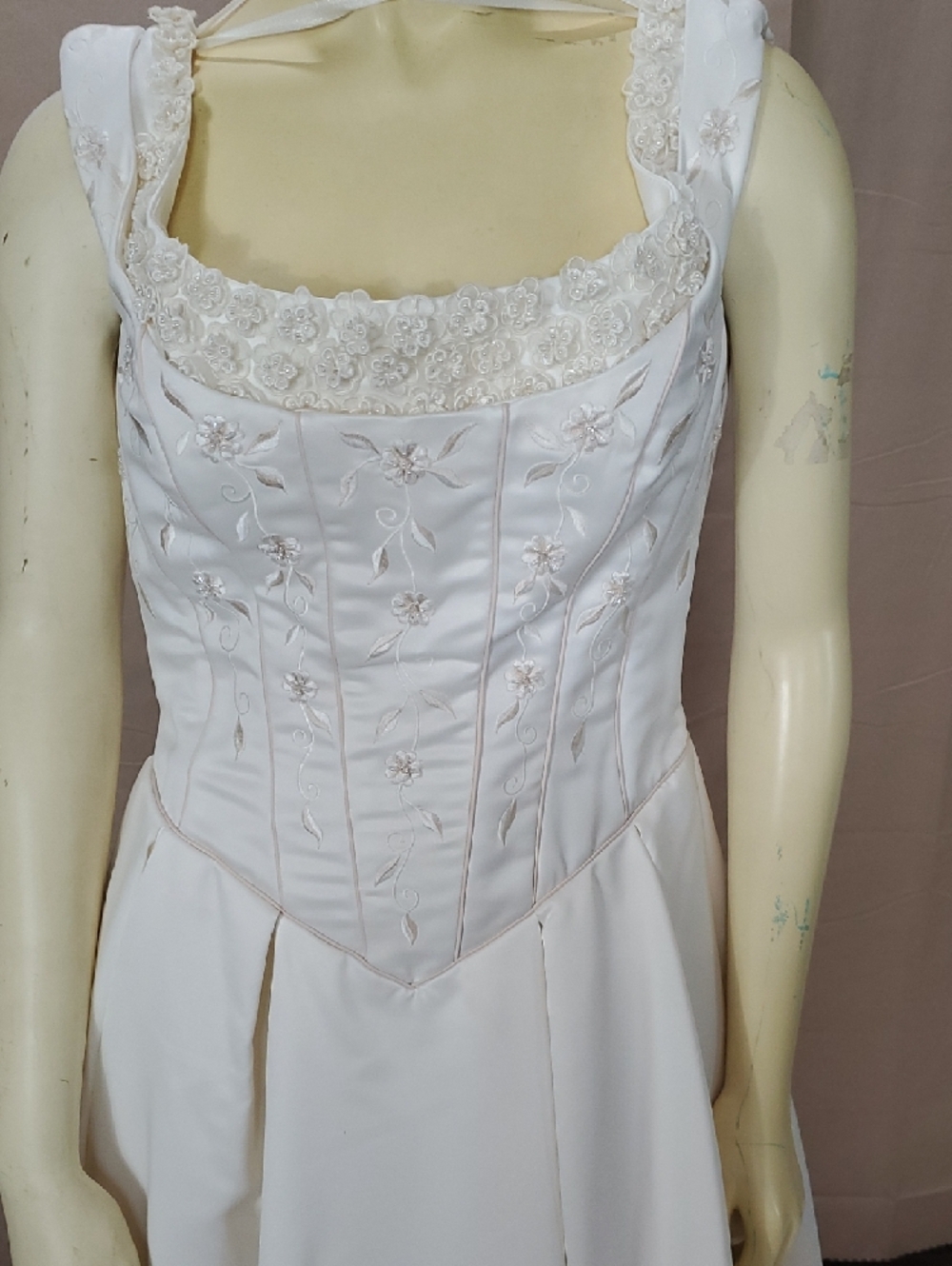 Classic White Bridal Gown with Corset Bodice and Chapel Train - Picture 4 of 16